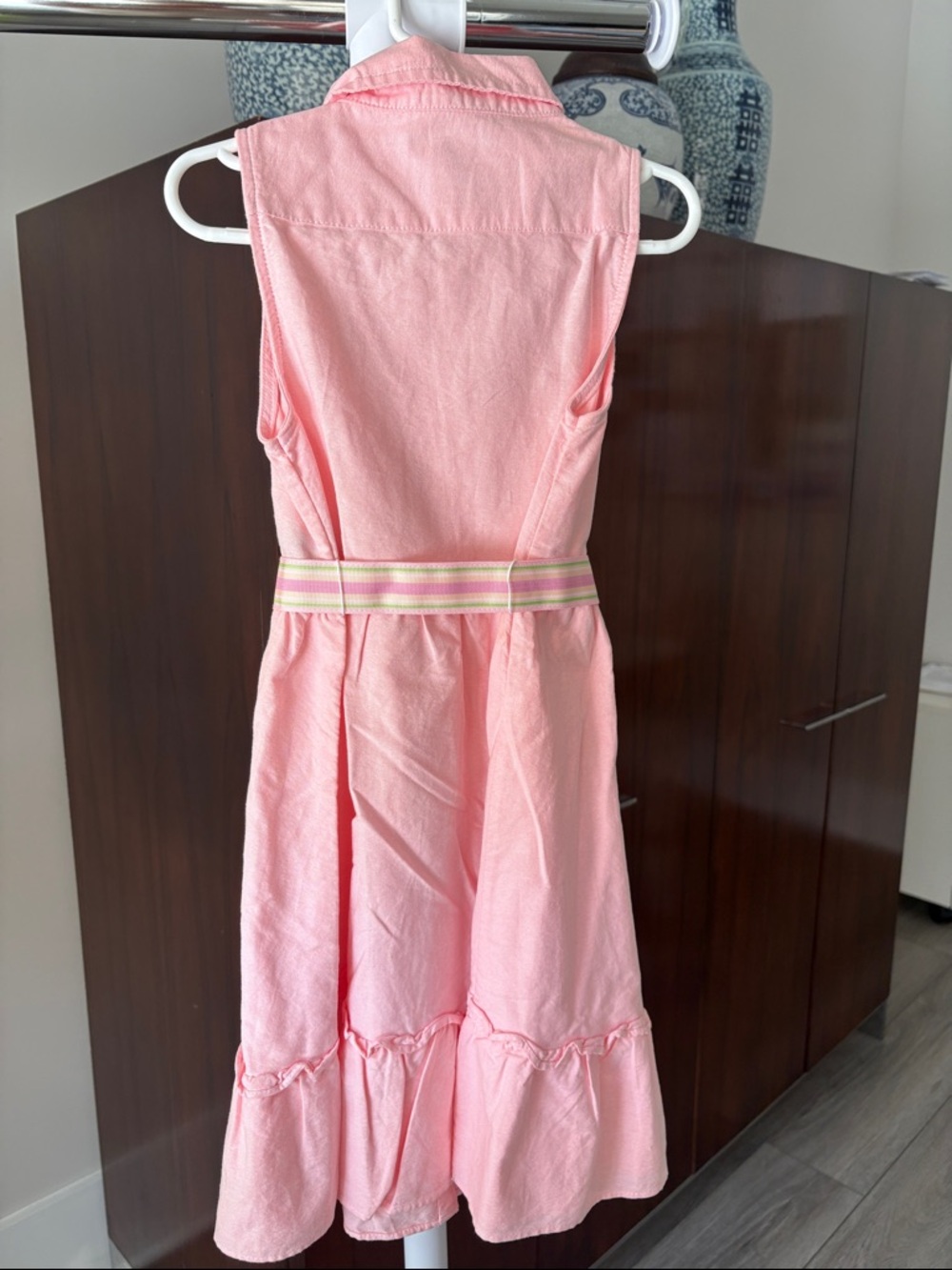 Ralph Lauren Pink Sleeveless Button-Front Shirt Dress with Striped Belt Sz 6 - Picture 5 of 5